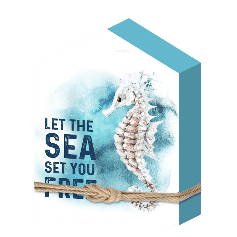 Coastal Seahorse Wooden Block Decor